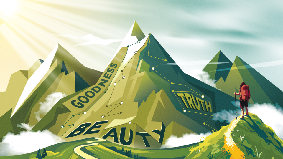 Mountain Image with Truth Beauty and Goodness