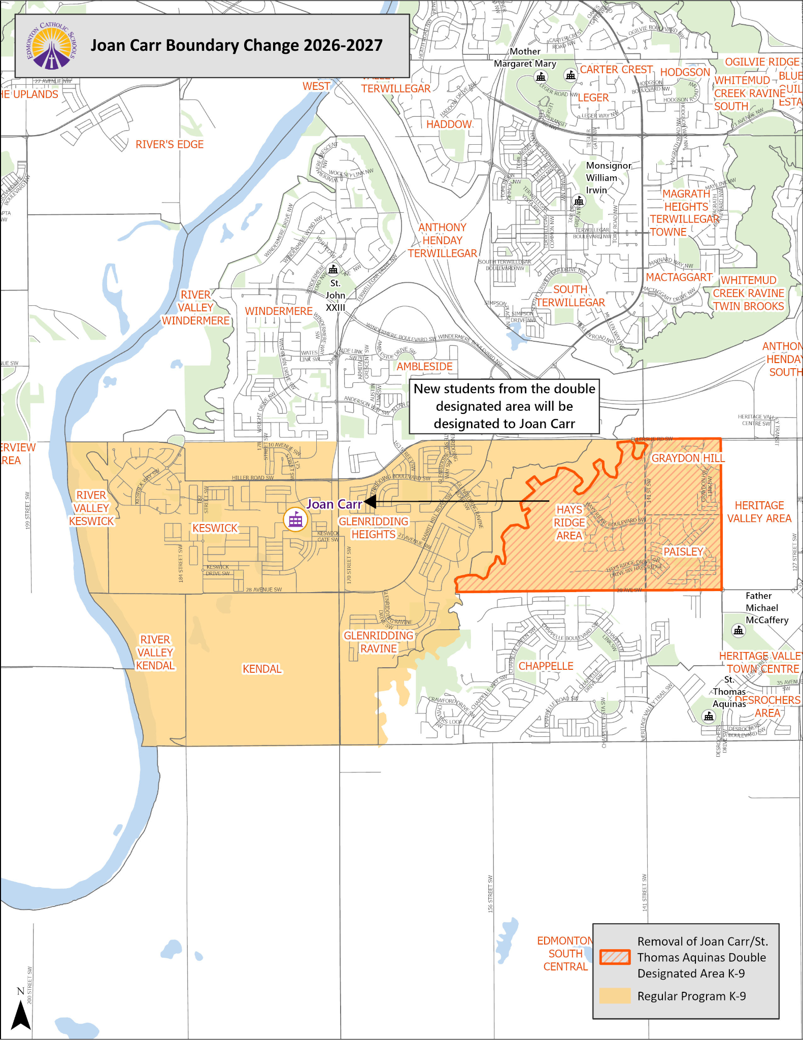 Attendance Boundary Map for Joan Carr 2026-2027 school year.
