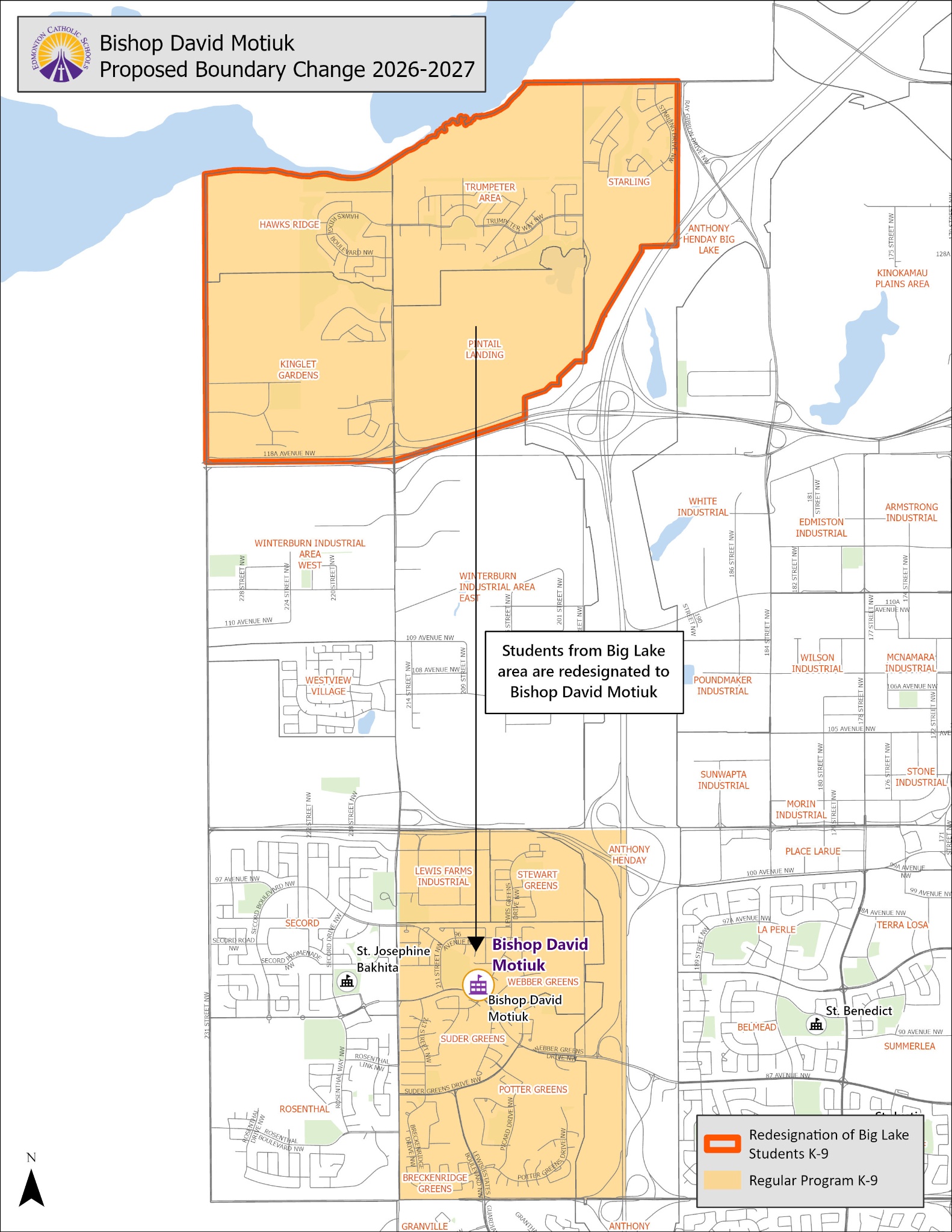 Map of Bishop David Motiuk School Boundary Change 2026-27