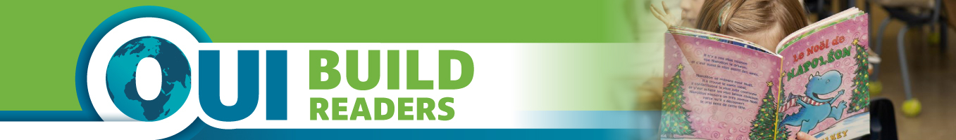 Oui Build Readers Banner Image with a child reading a book in French