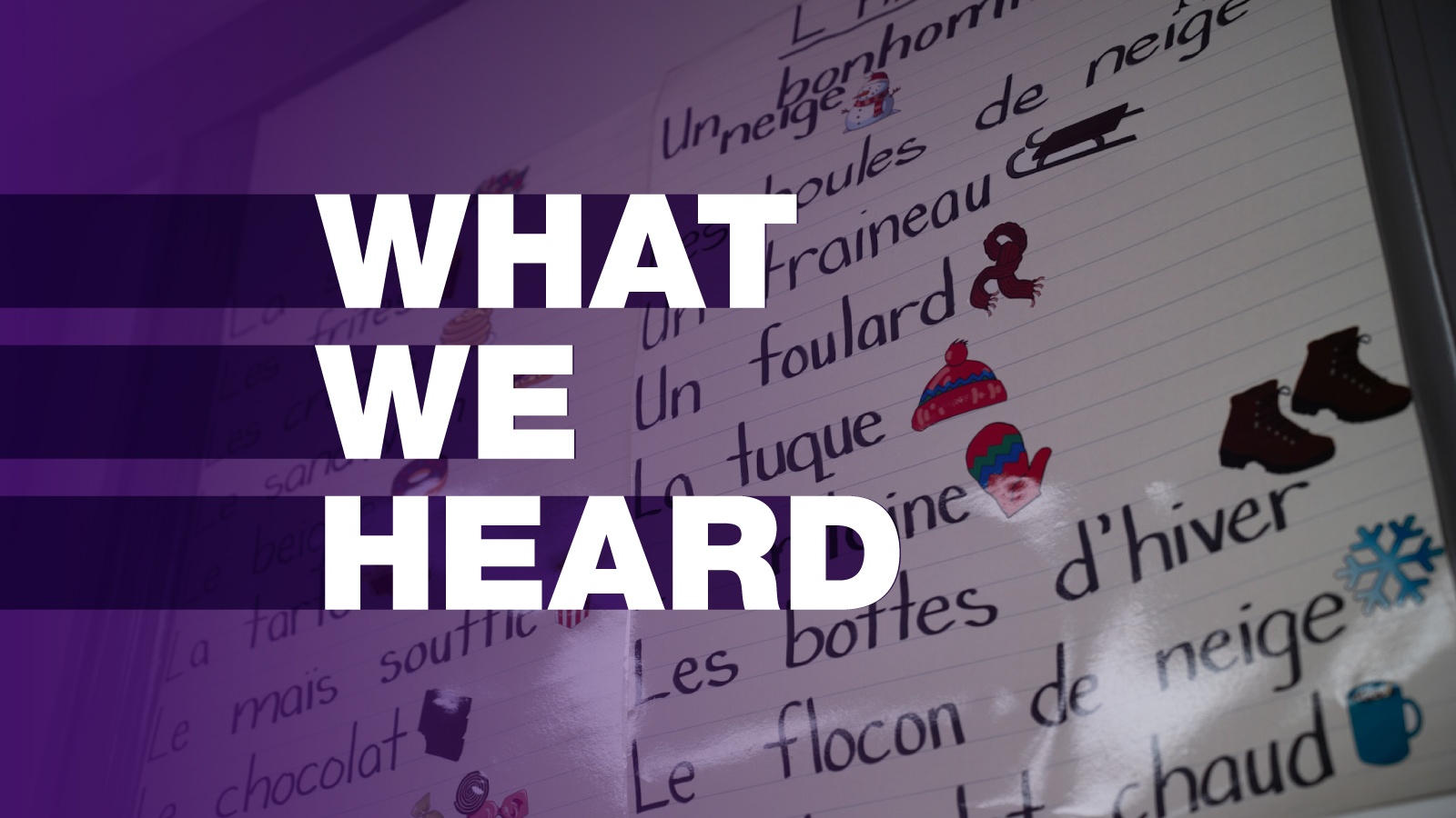 What We Heard with an image of multiple french words